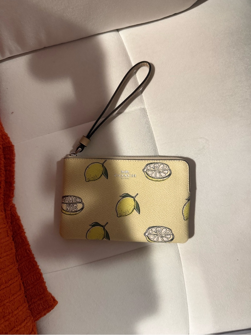 Coach Yellow Lemon Print Leather Wristlet